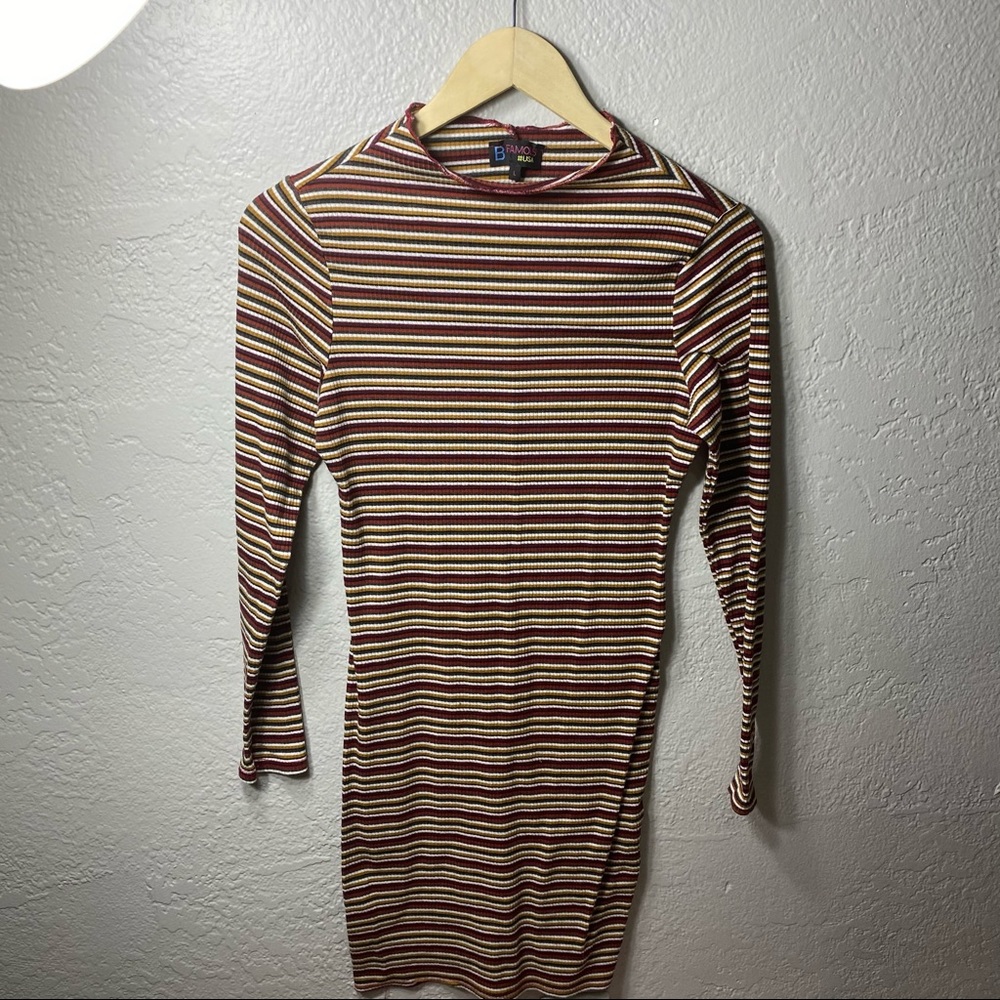 long sleeve dress, close to the body.  brown color